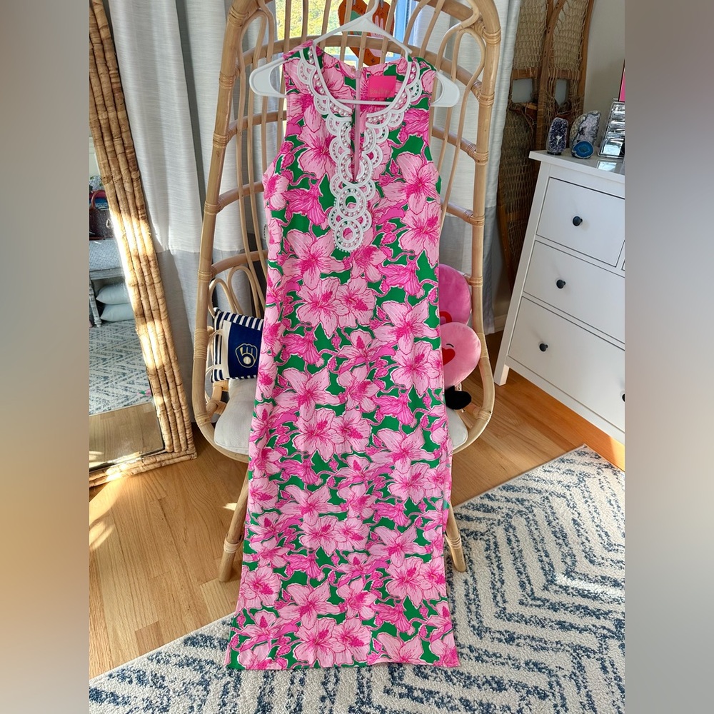 NWT Lilly Pulitzer Elliotta Maxi shift dress, Kelly Green Hibis Kiss size 0